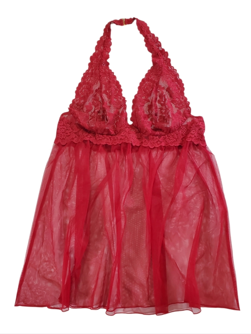 Victoria's Secret Lace Halter Sheer Mesh Babydoll Chemise Red Size L